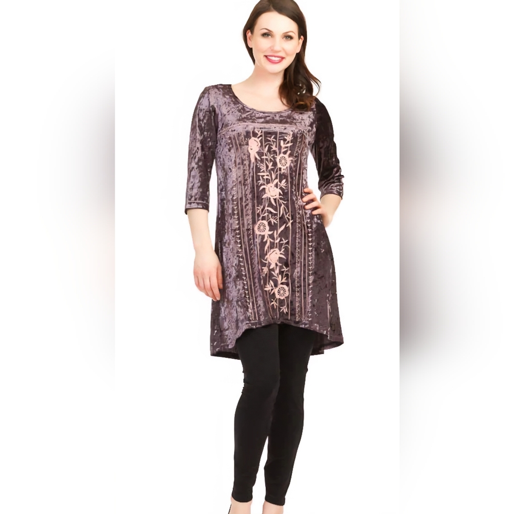 Like New, Elegant Velvet Floral Embroidered Dress.